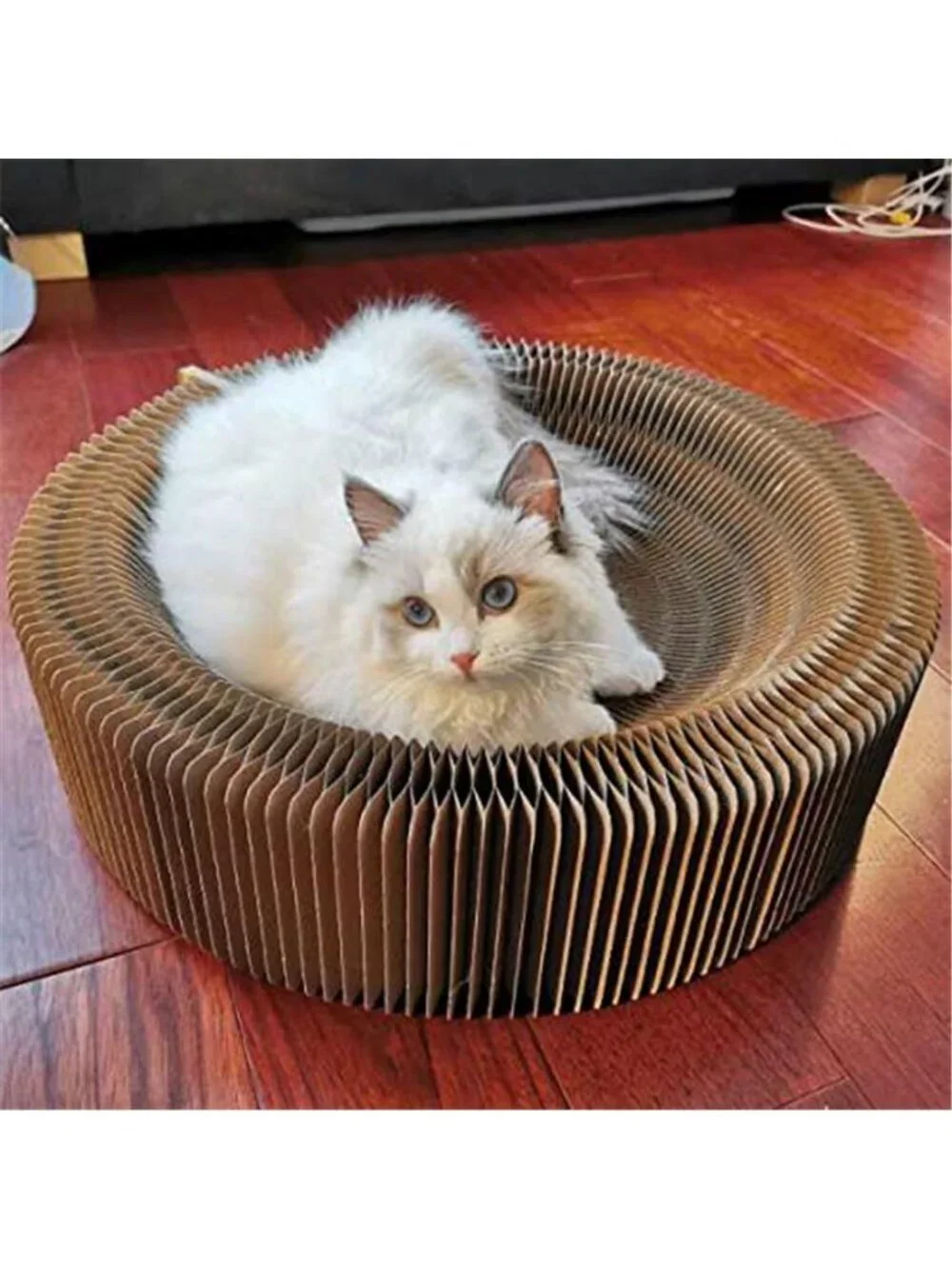Beige Cardboard Cat Scratcher Bed Foldable Corrugated Lounge Large Breed Durable